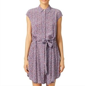 Tory Burch 100% silk abstract print belted shirt dress